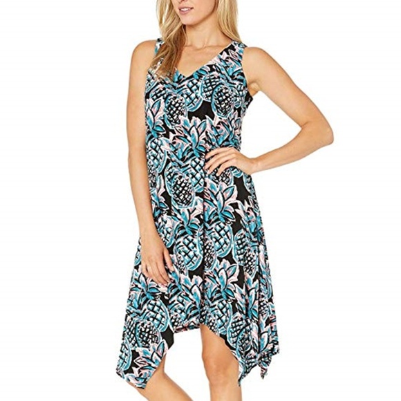 Sleeveless Blue Pineapple Print Beach Dress L or M - Picture 2 of 4